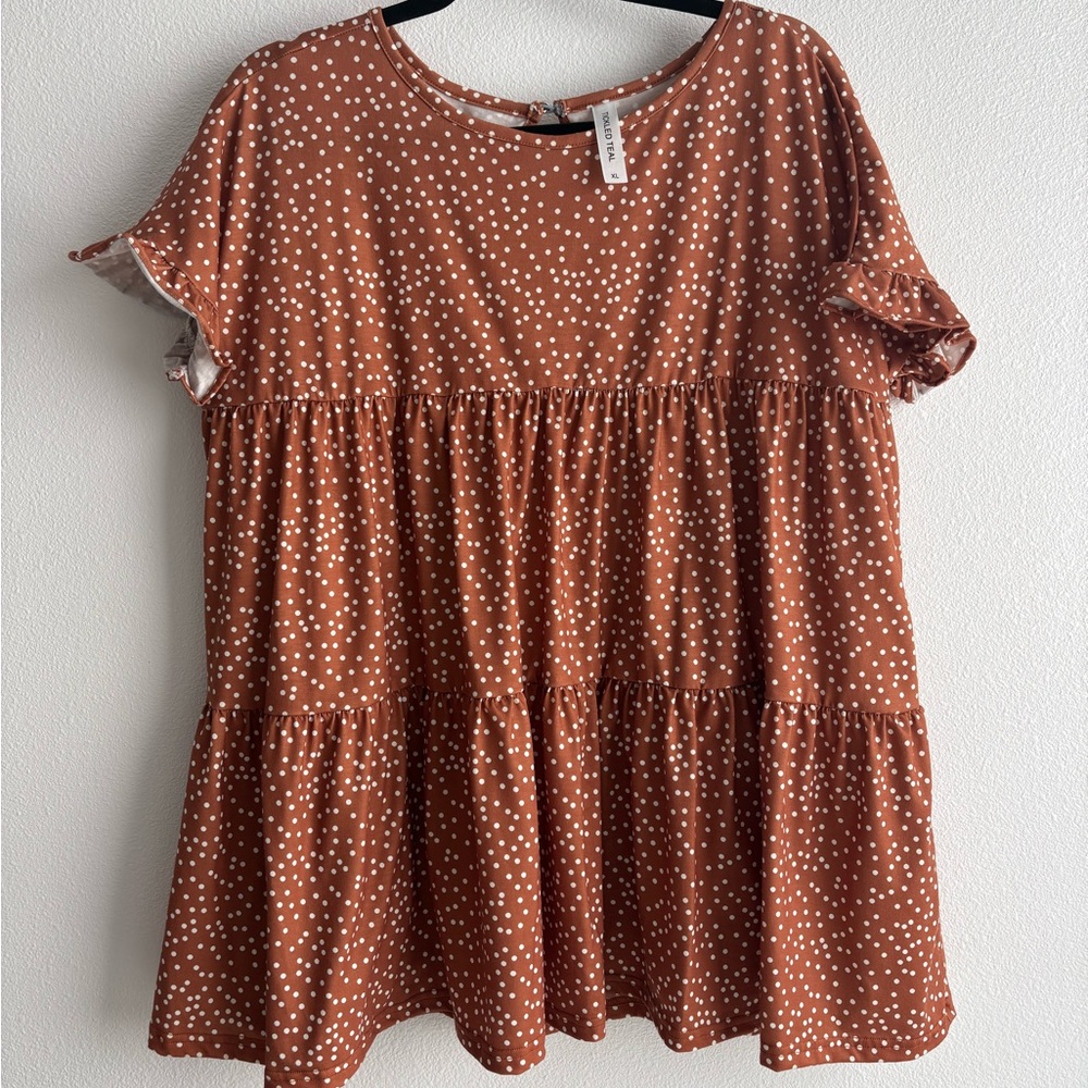 Tickled Teal Brown Polka Dot Top